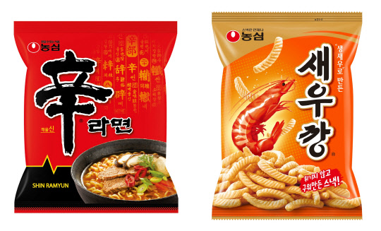 농심 신라면(왼쪽), 새우깡 제품 이미지. <농심 제공>